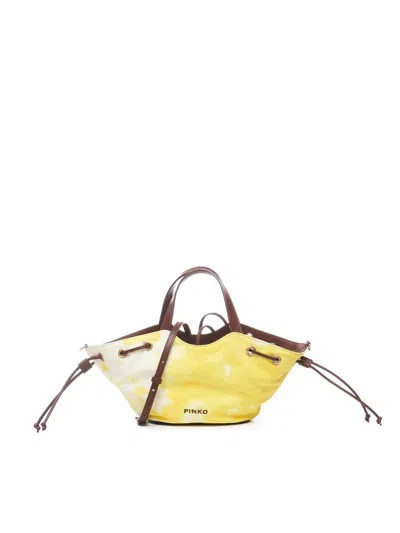 Pinko Tie-dyed Drawstring Tote Bag In Giallo Sole