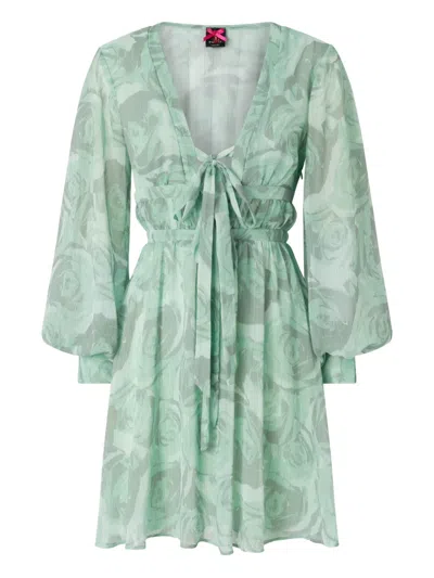 Pinko Mini Tie-front Floral-print Dress In Green