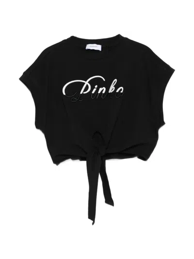 Pinko Kids' Tie-front T-shirt In Black