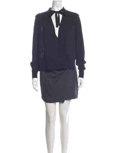 Pre-owned Pinko Tie Neck Mini Dress W/ Tags In Blue