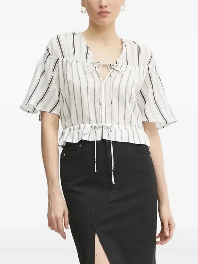 Pinko Tie-neck Striped Top In White
