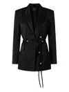 Pinko Glossy Satin Blazer With Belt And Sphere Accent In Black
