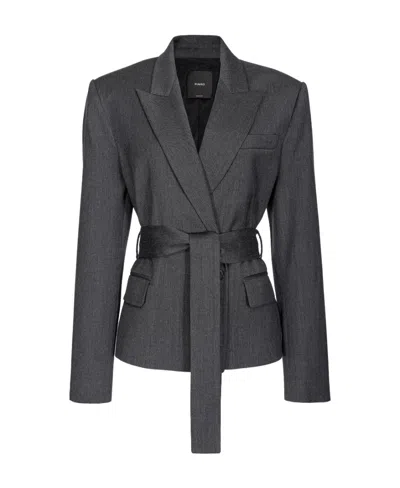 Pinko Tie-waist Wool-blend Blazer In Black