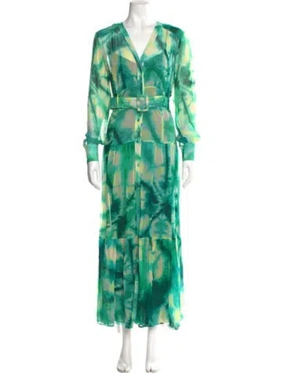 Pre-owned Pinko Tie-dye Print Long Dress In Green