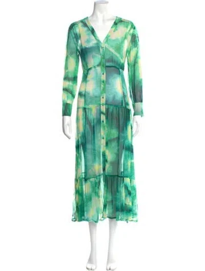 Pre-owned Pinko Tie-dye Print Long Dress In Green