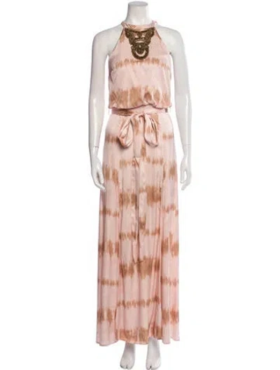 Pre-owned Pinko Tie-dye Print Long Dress In Pink