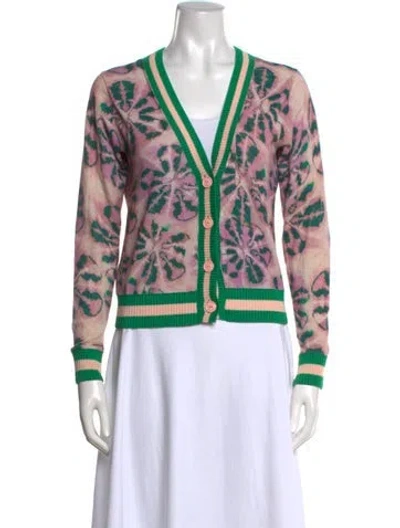 Pre-owned Pinko Tie-dye Print V-neck Sweater In Green