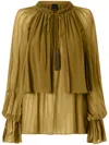 Pinko Striped Satin Blouse With Bead Embroidery In Green