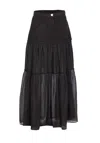 Pinko Long Skirt In Canvas And Cotton Voile In Black