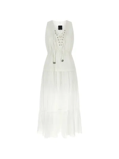 Pinko 티어드 레이스업 맥시 드레스 In White