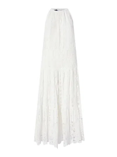Pinko Tiered Maxi Dress With Intricate Lace Detailing In White