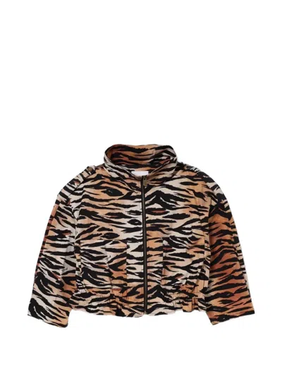 Pinko Kids' Tiger-print Jacket In Brown
