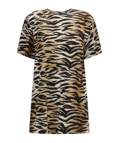 Pinko Tiger Print Knitted Top In Brown