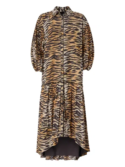 Pinko Tiger-print Midi Dress In Multi