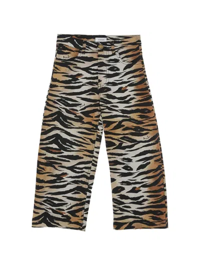 Pinko Kids' Tiger-print Trousers In Brown