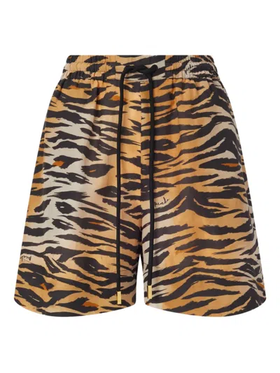 Pinko Tiger-stripe Shorts In Animal Print