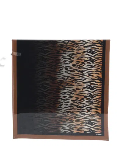 Pinko Tiger-print Bordered Scarf In Neutral