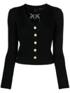 Pinko Ribbed-knit V-neck Wool Cardigan In Black