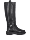 Pinko High Leather Boots With Logo Detail In Black