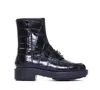 Pinko Crocodile Print Chunky Sole Ankle Boots In Black
