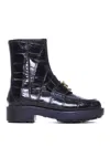 Pinko Crocodile Print Chunky Sole Ankle Boots In Black