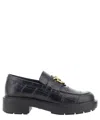 Pinko Black Loafers With Logo Plate In Leather Woman In Black