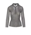 Pinko Collared Crewneck With Distressed Profiles And Glitter Effect In Grey