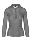 Pinko Collared Crewneck With Distressed Profiles And Glitter Effect In Gris