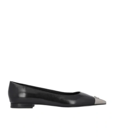 Pinko Toe-embellished Leather Ballerina Shoes In Black