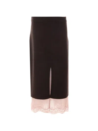 Pinko Tolosa Lace-trim Midi Skirt In Brown