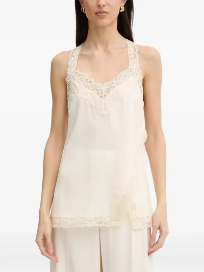 Pinko Tomino Lace-trim Racerback Top In Neutral