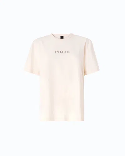 Pinko - Too Glam To Give A Damn T-shirt With Rhinestones - L In Sand