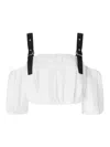 Pinko Cropped Beige Top With Puff Sleeves And Adjustable Straps