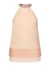 Pinko Top En Organza De Soie Avec Broderie Bijou Sur Le Col In Nude & Neutrals