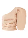Pinko Asymmetrical One-shoulder Taffeta Top In Cameo Pink In Nude & Neutrals