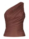 Pinko Draped One-shoulder Brown Top With Finish In Brown