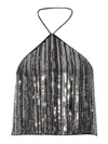 Pinko Sequin Fringe Halterneck Crop Top In Gray