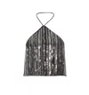 Pinko Sequin Fringe Halterneck Crop Top In Metallic