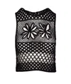 Pinko Black Top With Perforated Design And Diamond Motif And Floral Details In Black