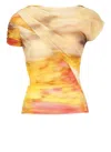 Pinko Asymmetric Crop Top With Landscape Print In Multi