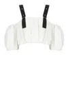 Pinko Cropped Beige Top With Puff Sleeves And Adjustable Straps