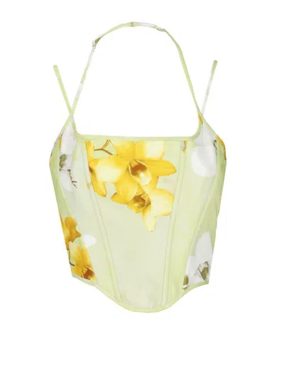 Pinko Sleeveless Floral Print Cropped Top In Green