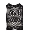 Pinko Black Top With Perforated Design And Diamond Motif And Floral Details In Black