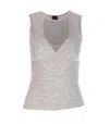 Pinko Sleeveless Ribbed Silk And Cashmere Top In Gray