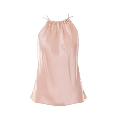 Pinko Carota Pink Sleeveless Top With Adjustable Spaghetti Straps And Ruched Neckline In Tech Fabric Woman In Neutral