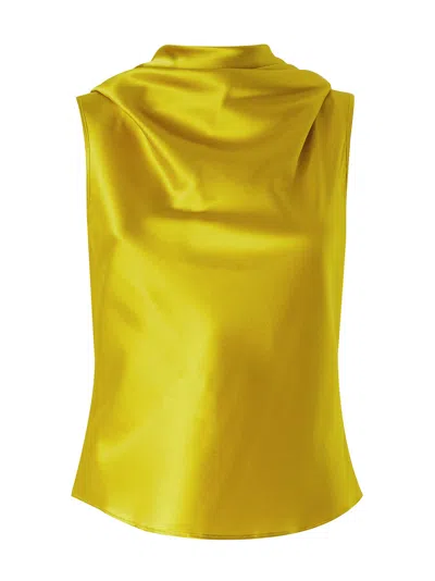 Pinko Stretched Satin Hooded Top In Yellow