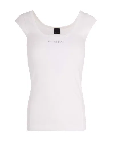 Pinko Top A Costine Love Birds Bianco In White