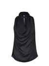Pinko Crinkle Satin Top With Draping In Black