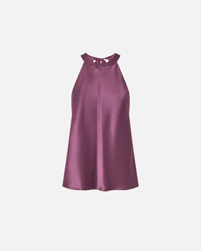 Pinko Satin And Georgette Top With Bow In Grape Wine
