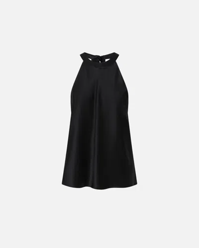 Pinko Satin And Georgette Top With Bow In Limo Black